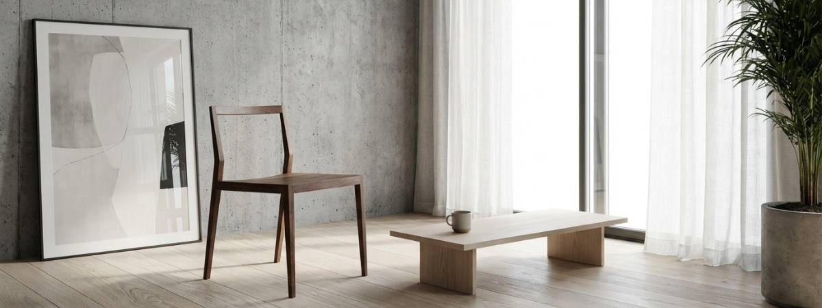 Nordisches Design baltisches Möbeldesign — minimalistischer Holzstuhl im skandinavischen Interieur