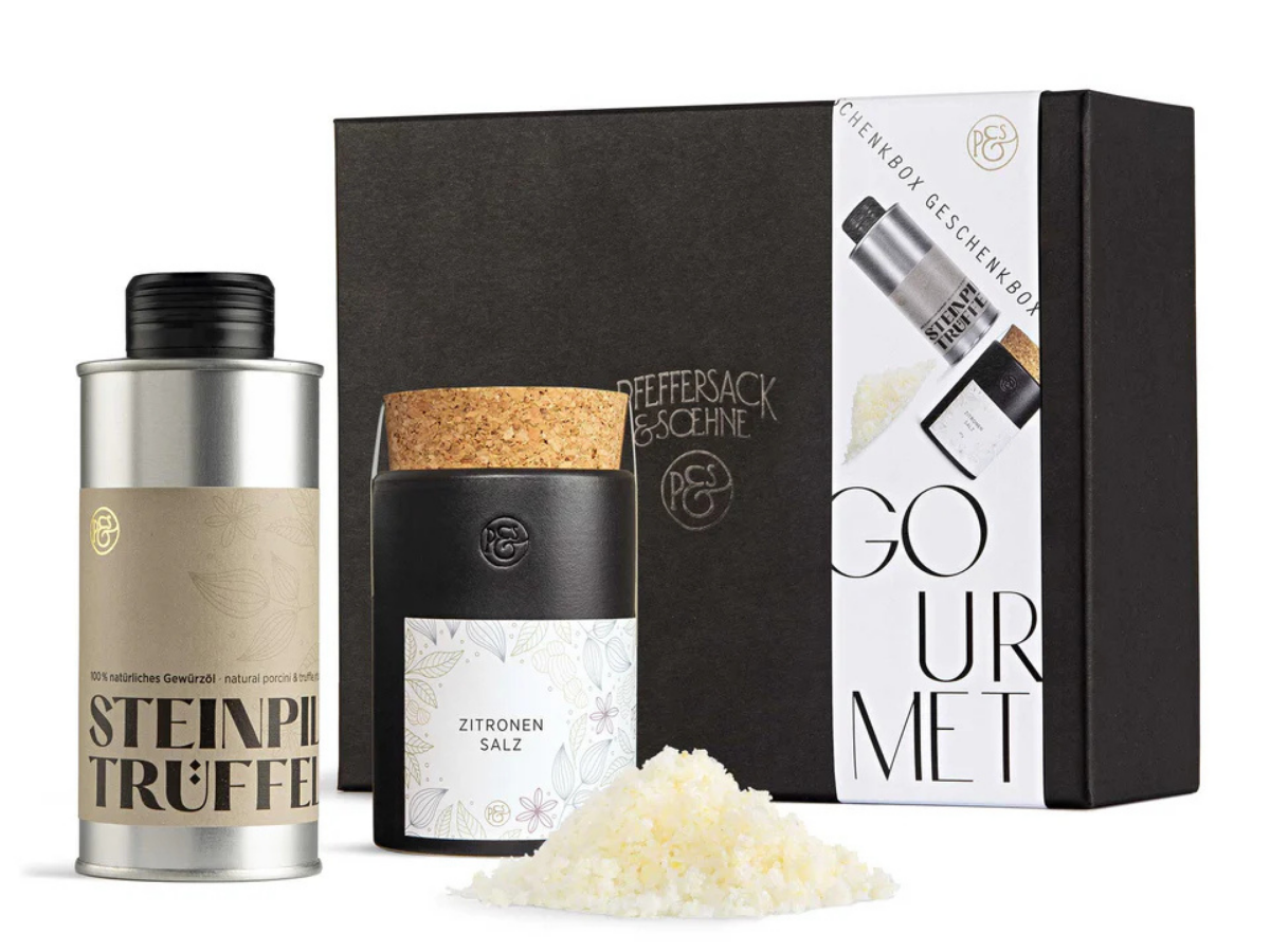 Gewürz-Geschenksets zu Weihnachten für Feinschmecker - Gourmet Geschenkset mit Trüffelöl & Zitronensalz