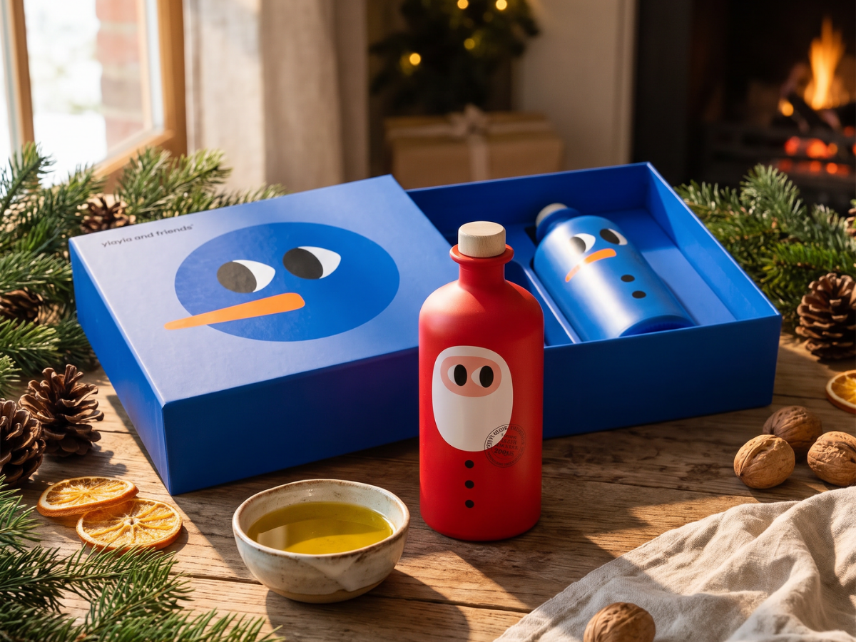 Wintergeschenke für Team-Weihnachtsfeier - Olivenöl Geschenkset mit Weihnachtsmotiv