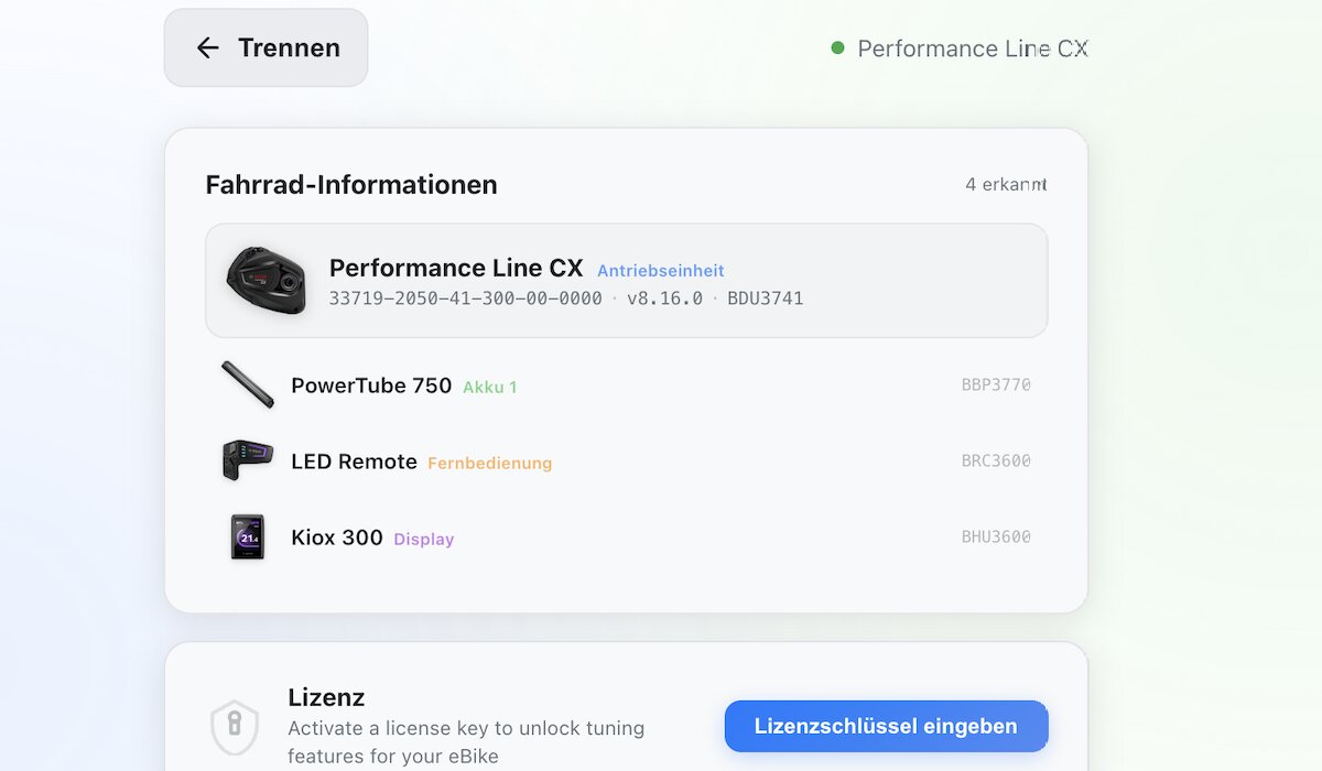 Skaityti el. dviračio konfigūraciją