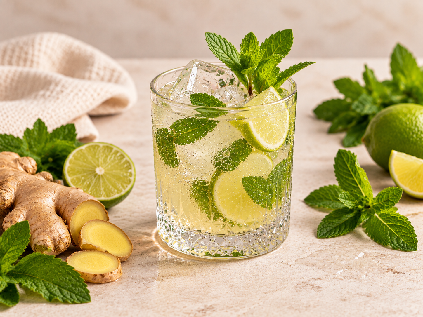 Ingwer-Limette-Minze Fizz